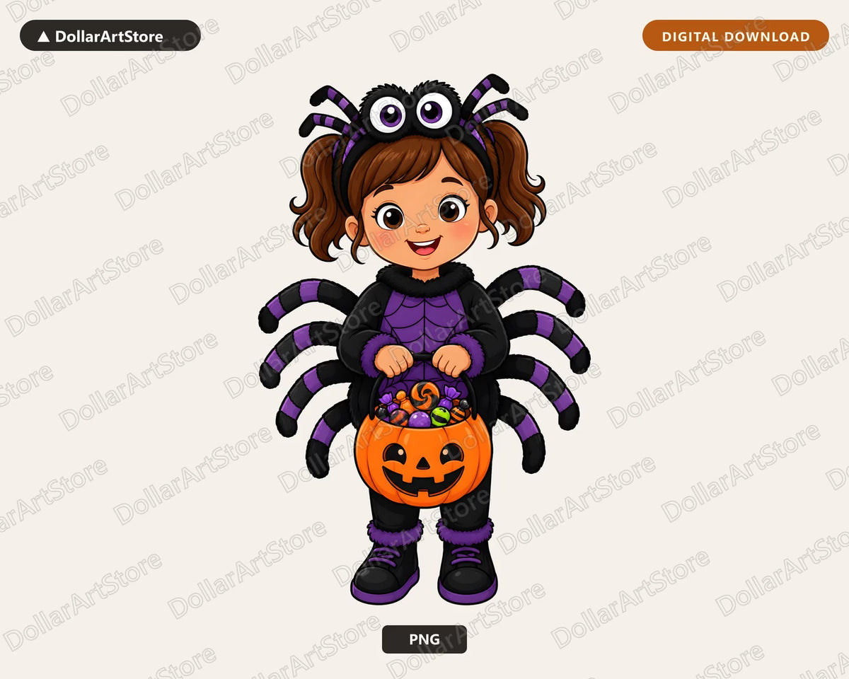 Cute Spider Halloween Costume Kid PNG, Sublimation Design, Shirt Design Digital Download