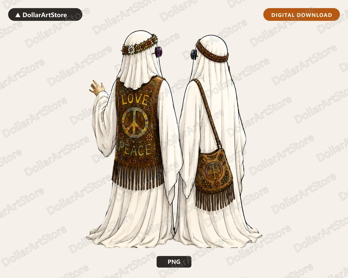 Boho Ghost Hippie PNG, Love Peace Design, Sublimation Shirt Download