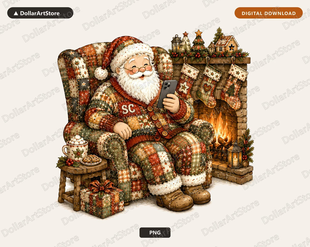 Santa Patchwork PNG, Sublimation Design, Christmas Shirt Digital Download