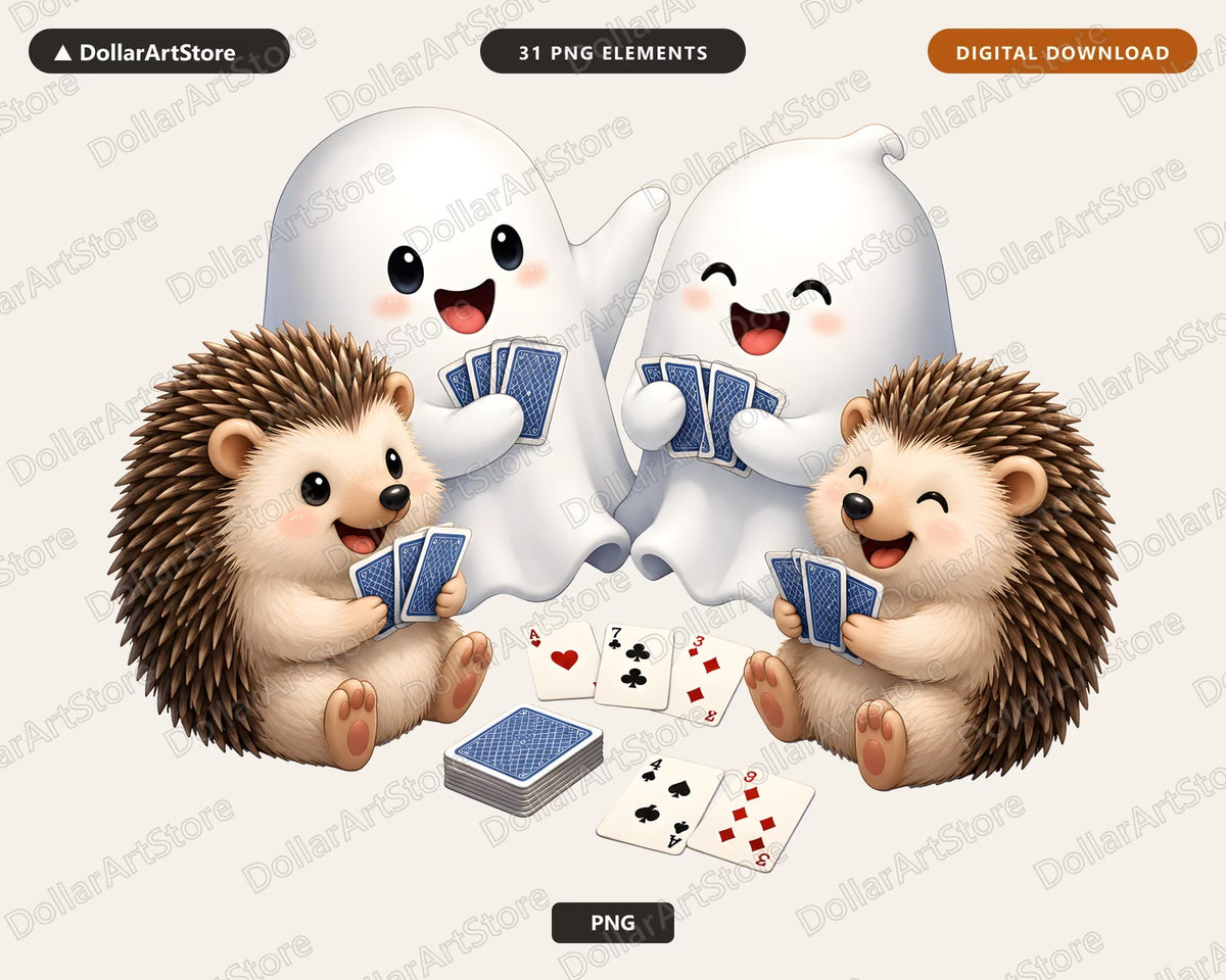 Cute Halloween Ghost & Hedgehog PNG, Game Night Sublimation Design, Digital Download