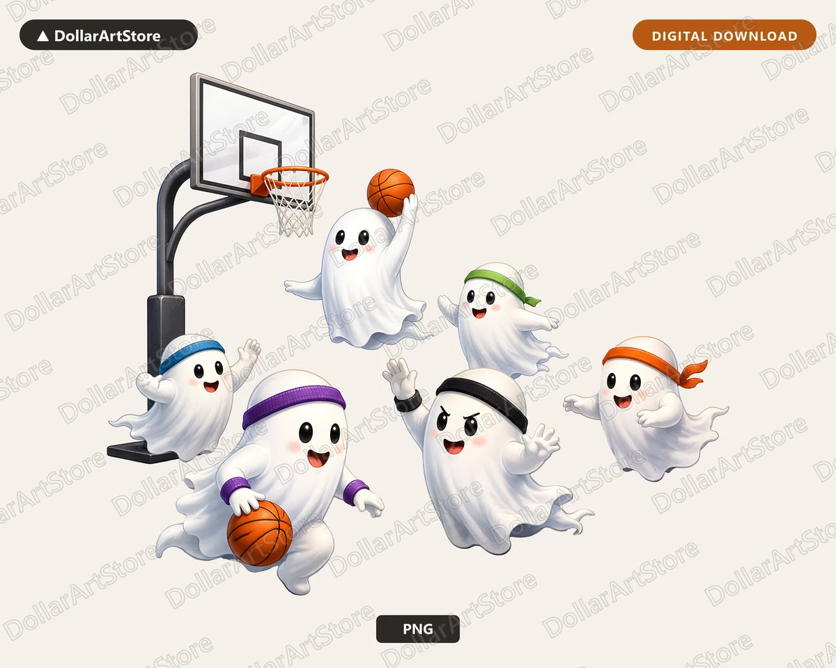 Cute Basketball Ghosts PNG, Sublimation Design, Halloween Sports Shirt Design