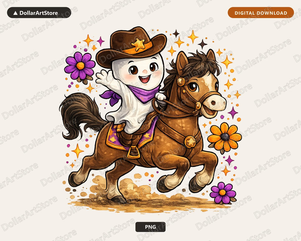 Cute Ghost Cowboy PNG, Sublimation Design, Halloween Shirt Design Digital Download