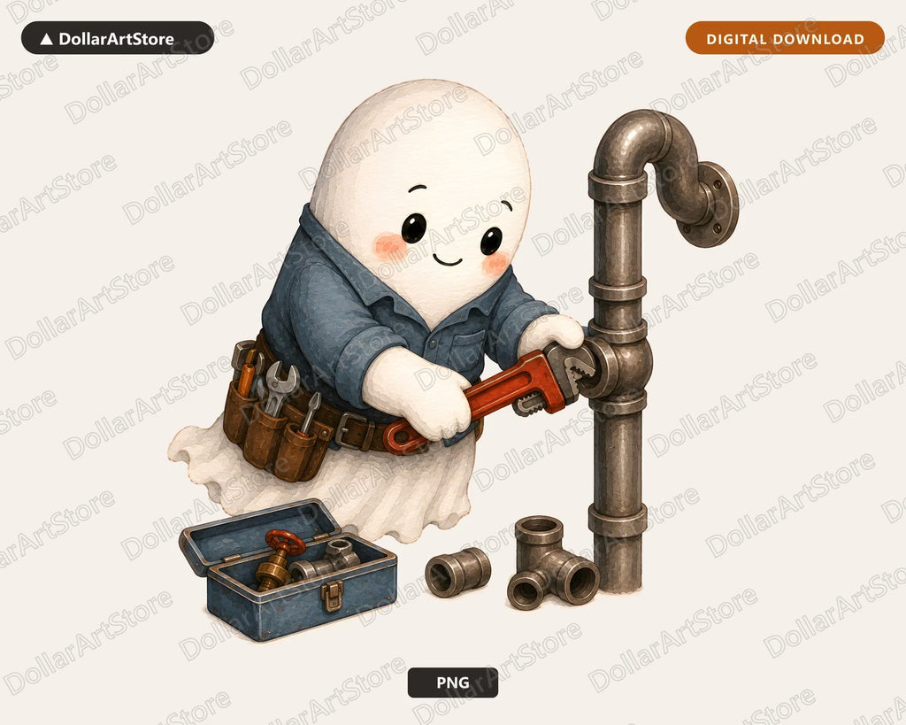 Cute Plumber Ghost PNG, Sublimation Design, Shirt Design Digital Download