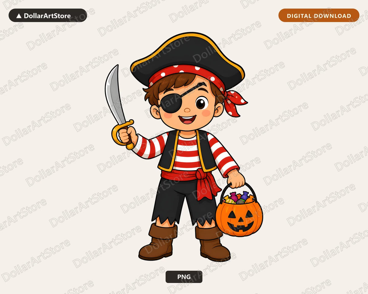 Cute Pirate Kid PNG, Halloween Costume Design, Sublimation Shirt Download