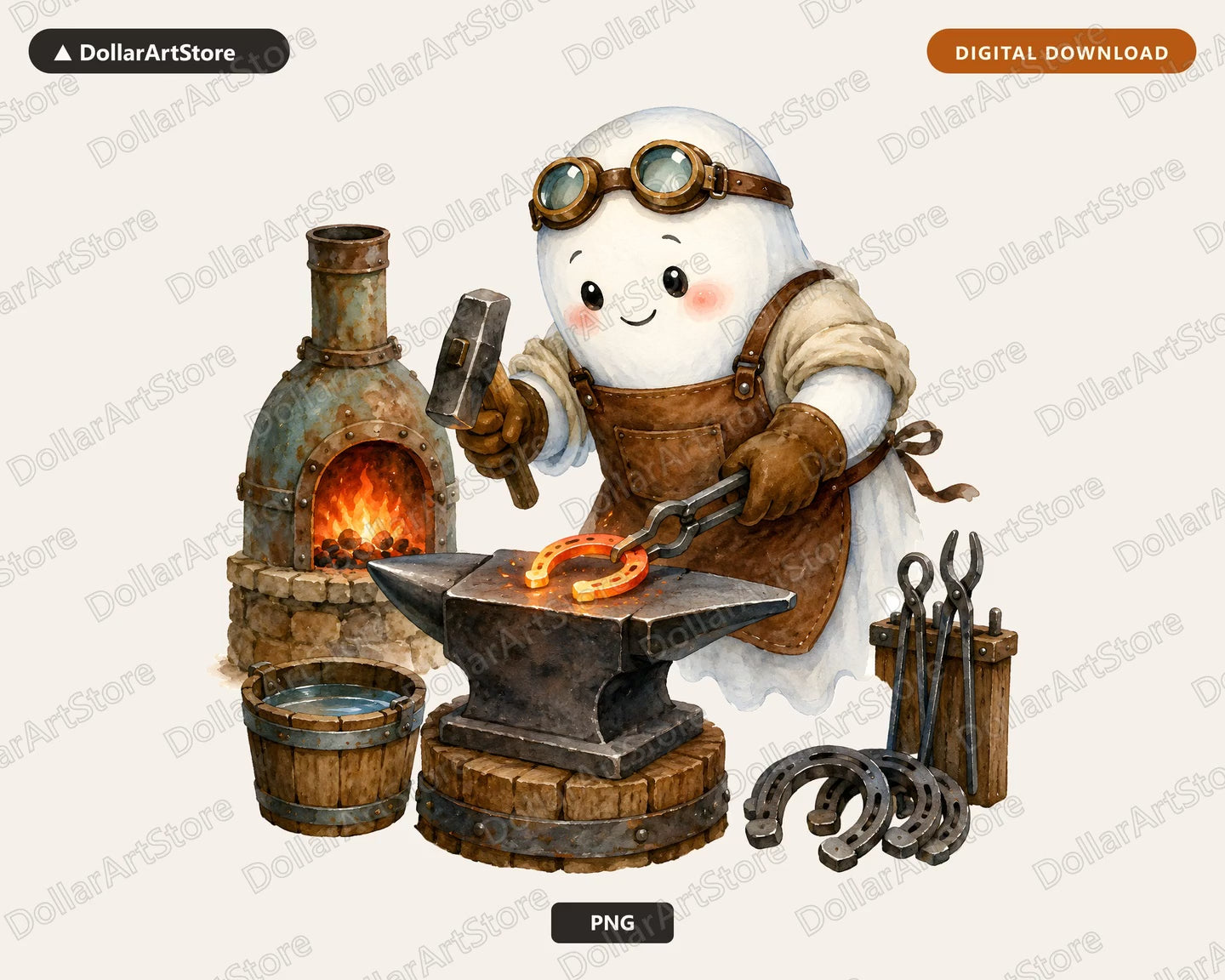Steampunk Ghost Blacksmith PNG, Western Design, Sublimation Digital Download