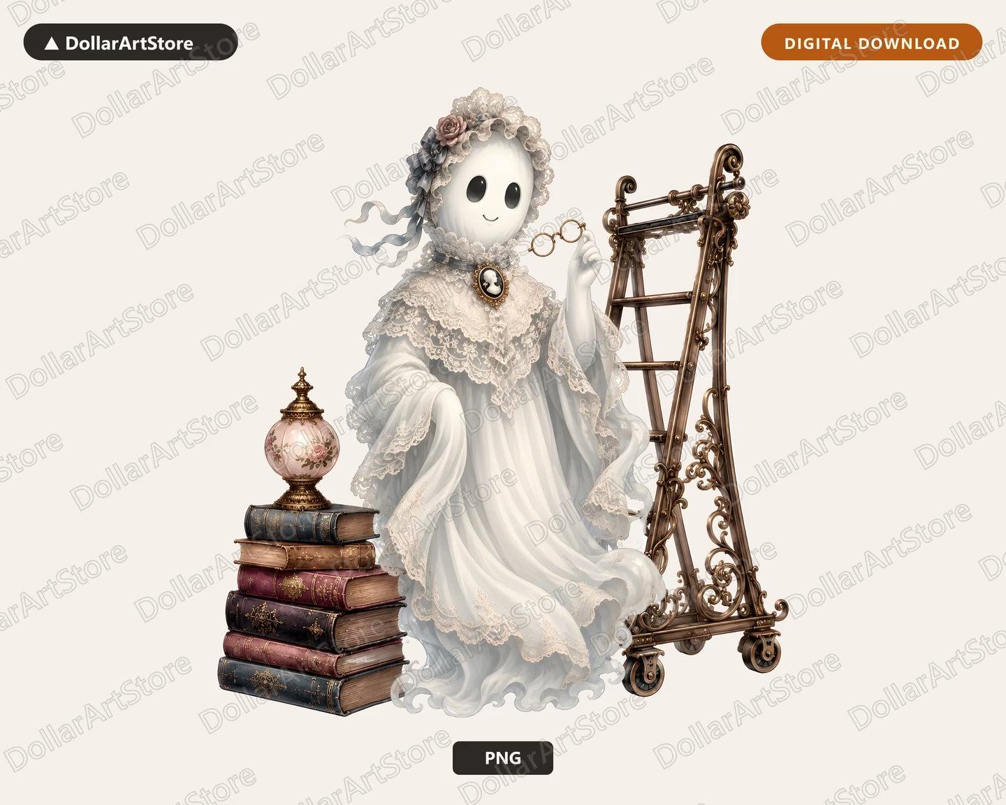 Bookish Ghost PNG, Victorian Steampunk Design, Sublimation Shirt Design Digital Download