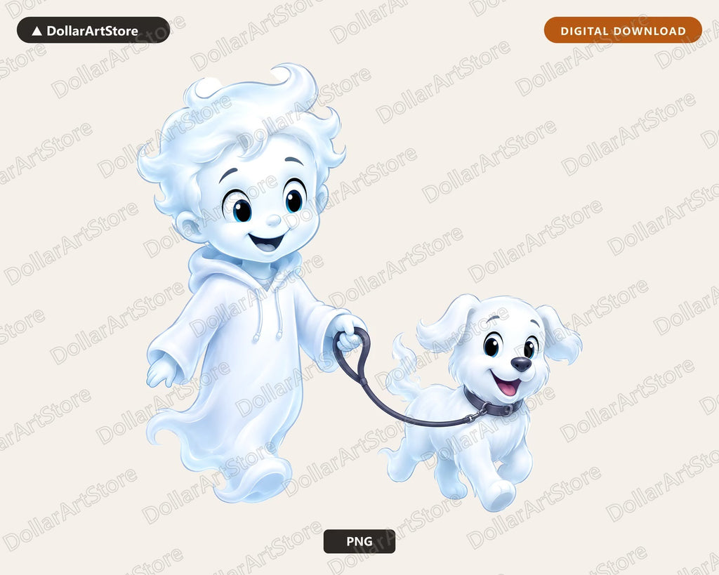 Cute Halloween Ghost PNG, Friendly Ghost with Dog Sublimation Design