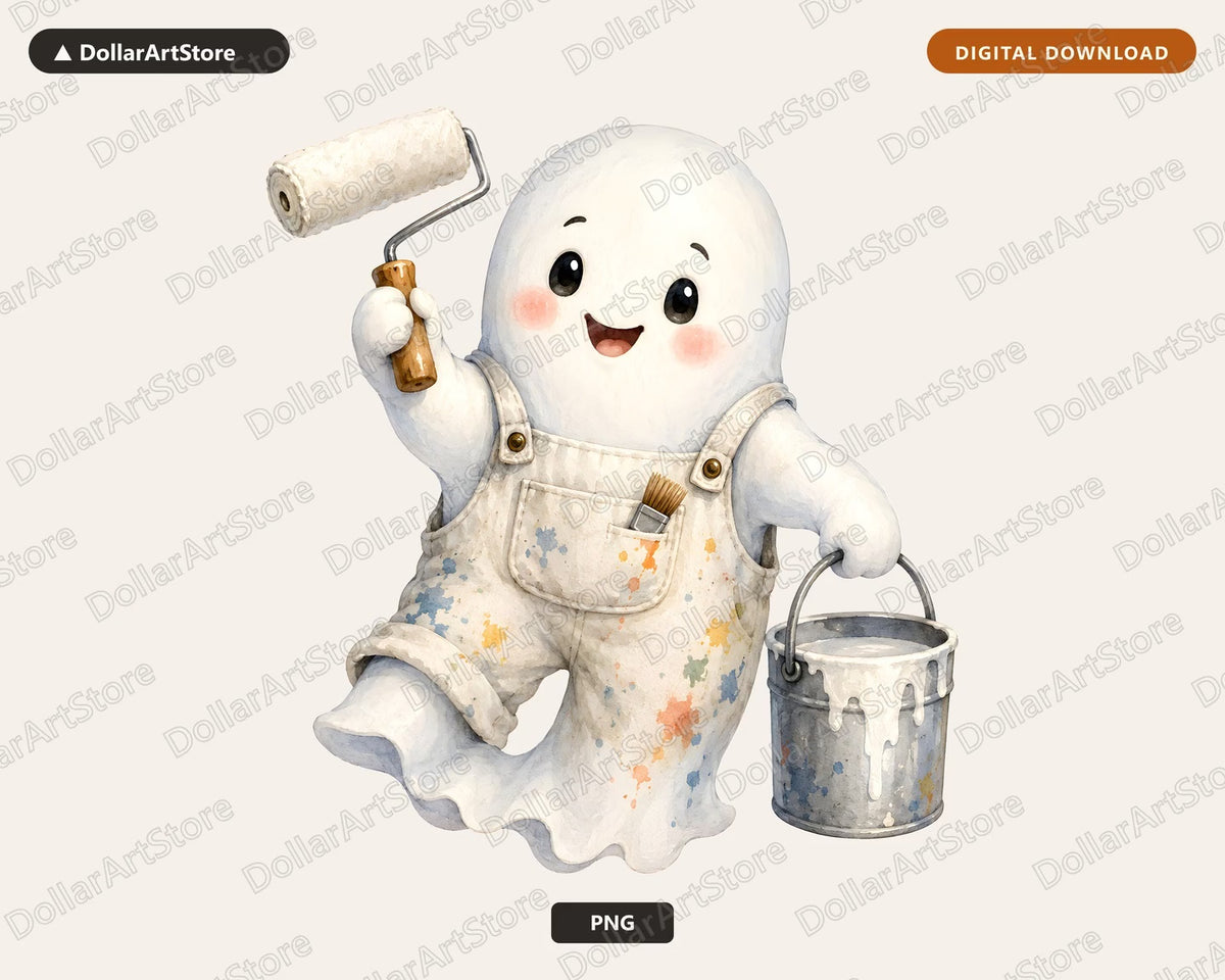 Painter Ghost PNG, Cute Character Design, Sublimation Shirt Download