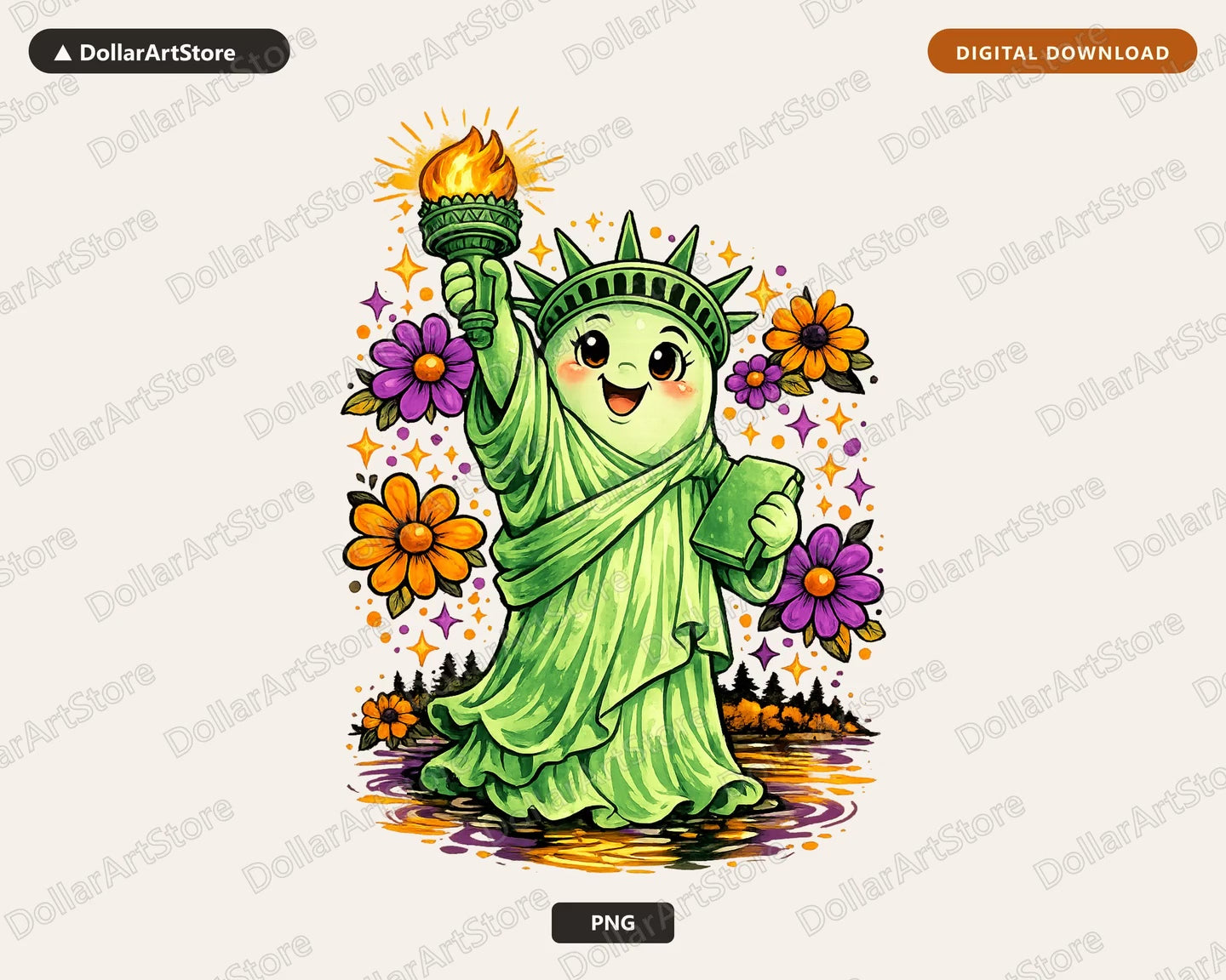 Cute Statue of Liberty PNG, Sublimation Design, Shirt & Tumbler Design Digital Download
