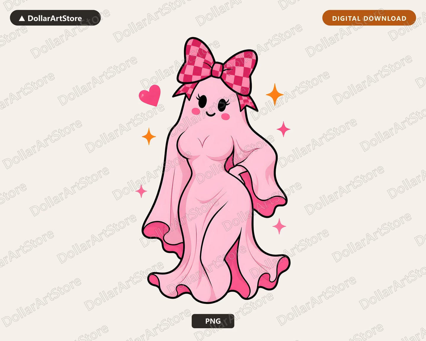 Cute Pink Ghost PNG Sublimation Design, Bow Checkered Shirt Print Digital Download
