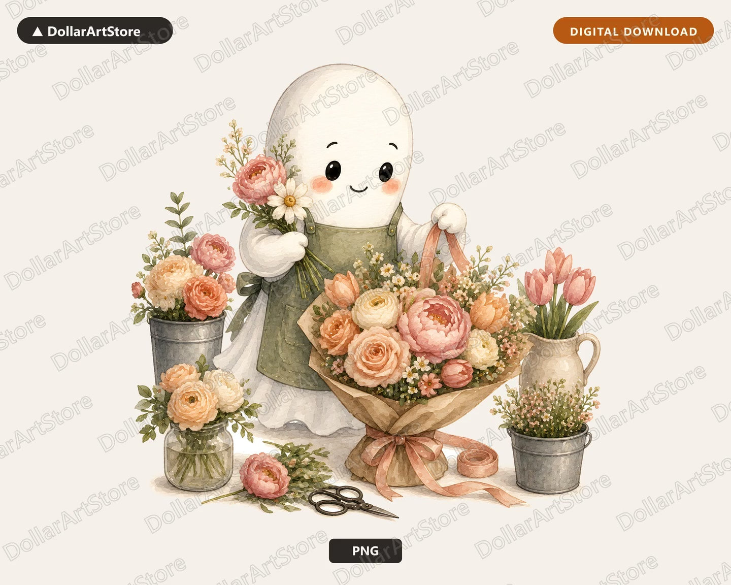 Cute Ghost Florist PNG, Sublimation Design, Shirt Design Digital Download
