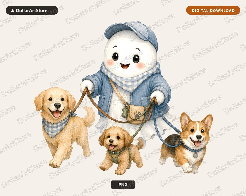 Cute Snowman Walking Dogs PNG, Sublimation Design, Digital Download