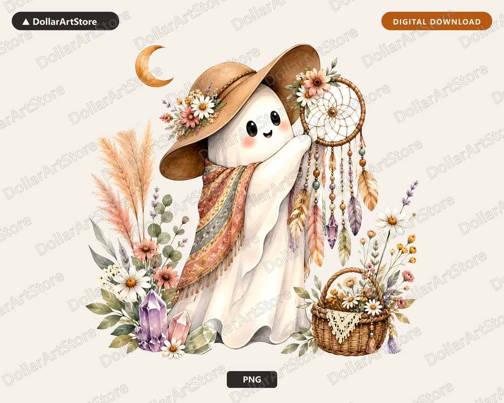 Boho Ghost PNG, Sublimation Design, Cute Spirit Shirt Design Digital Download