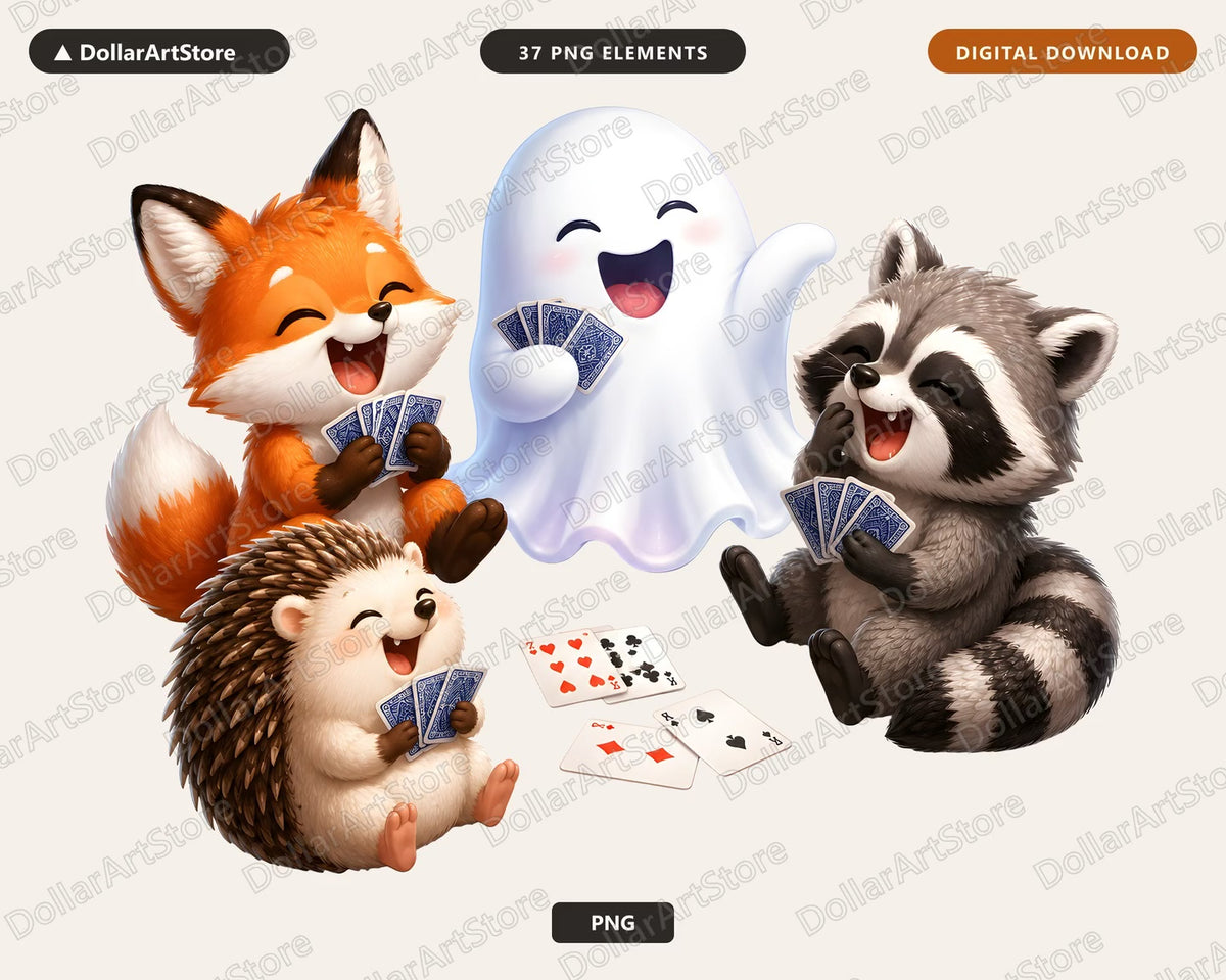 Cute Halloween Ghost & Animals PNG, Sublimation Design, Shirt Design Digital Download
