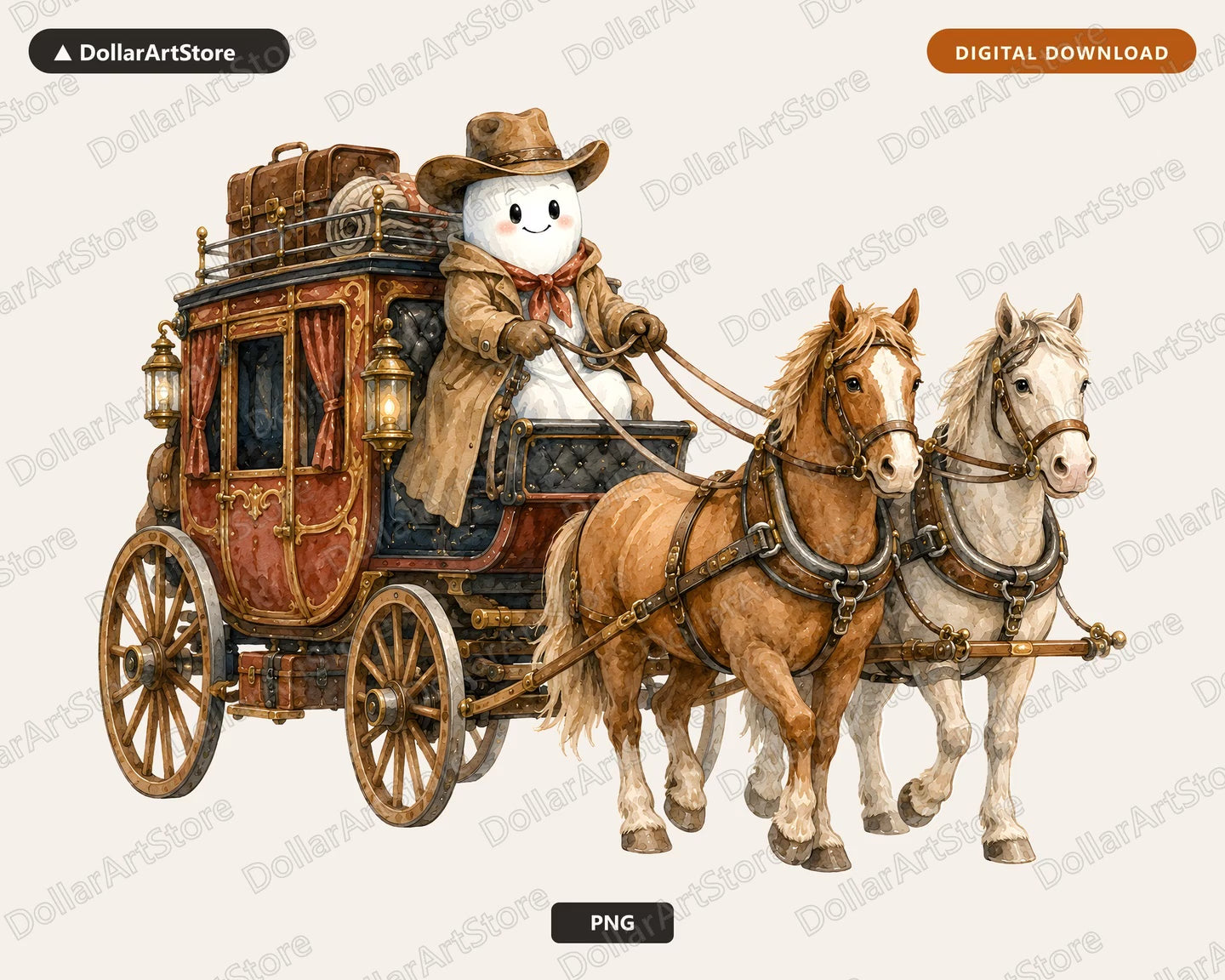 Western Ghost Cowboy PNG, Stagecoach Design, Sublimation Digital Download