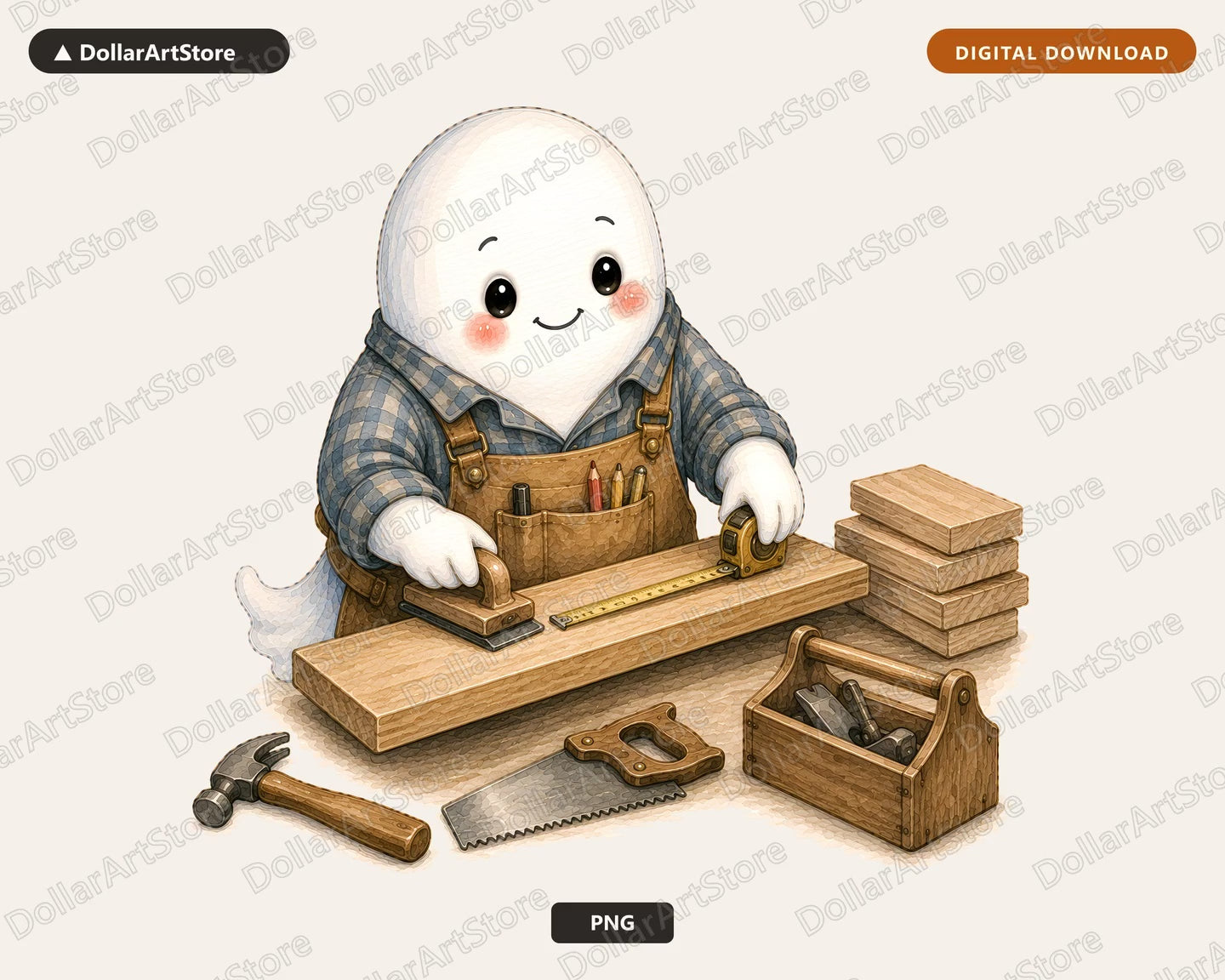 Cute Ghost Carpenter PNG, Sublimation Design, Shirt Design Digital Download