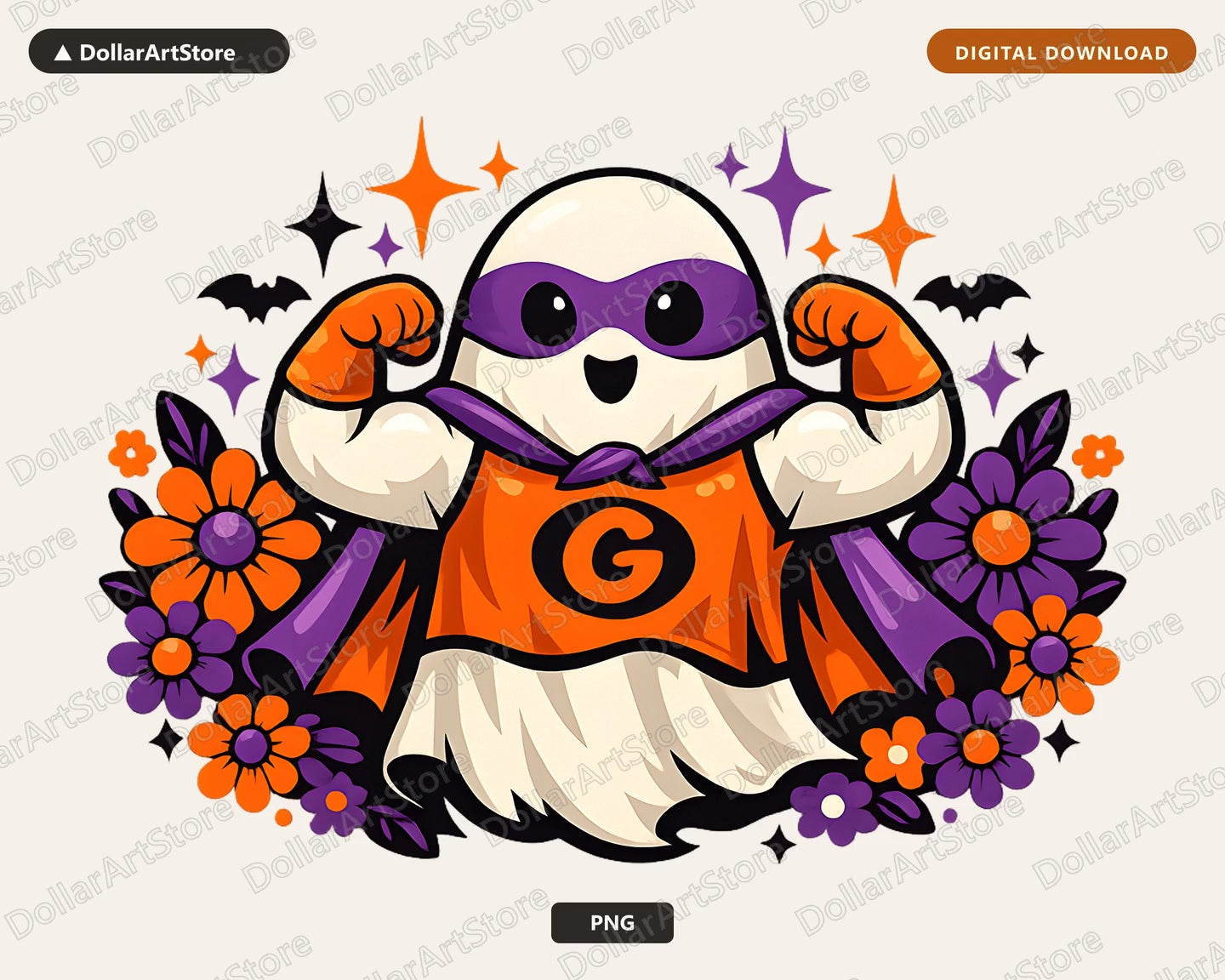 Cute Halloween Ghost Superhero PNG, Sublimation Design Digital Download