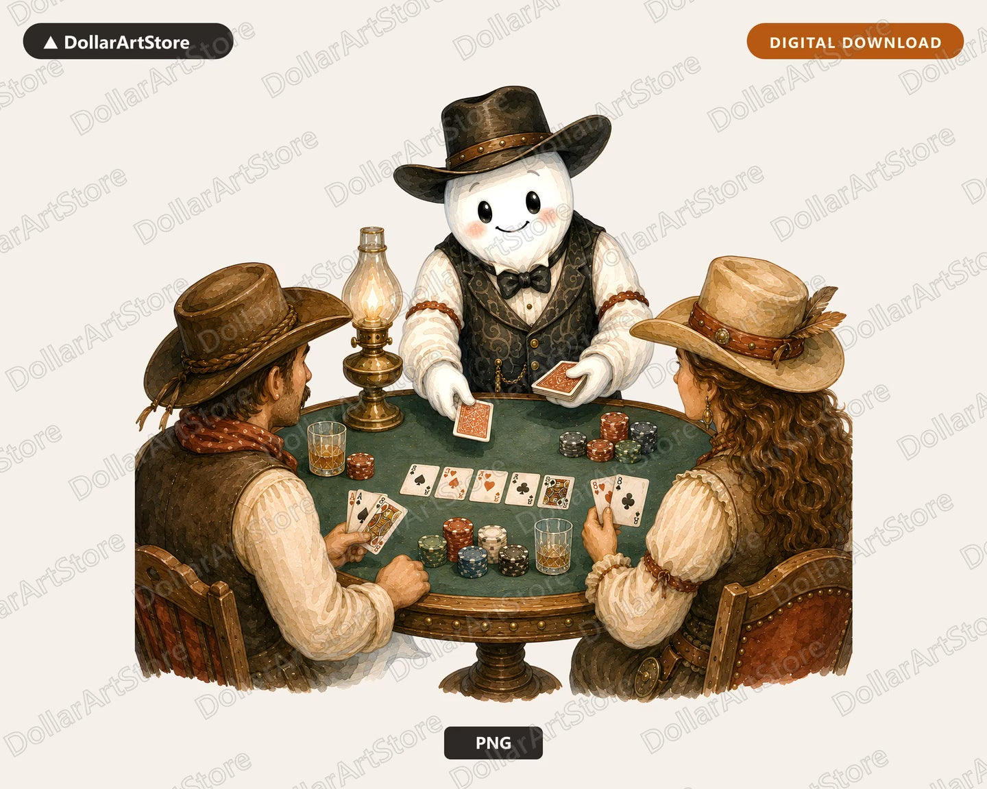 Western Cowboy Ghost PNG Sublimation Design, Poker Game Shirt Design Digital Download