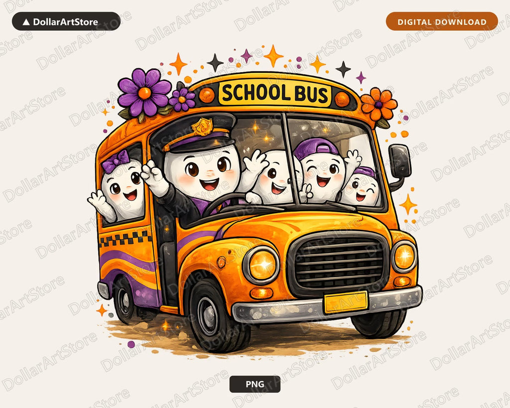 Cute Halloween Ghost School Bus PNG, Sublimation Design, Shirt & Tumbler