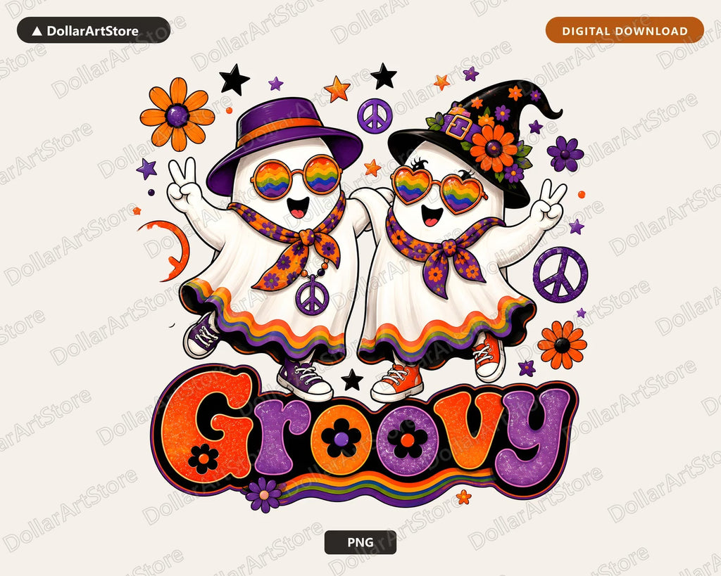 Groovy Halloween Ghost PNG, Sublimation Design, Shirt Design Digital Download