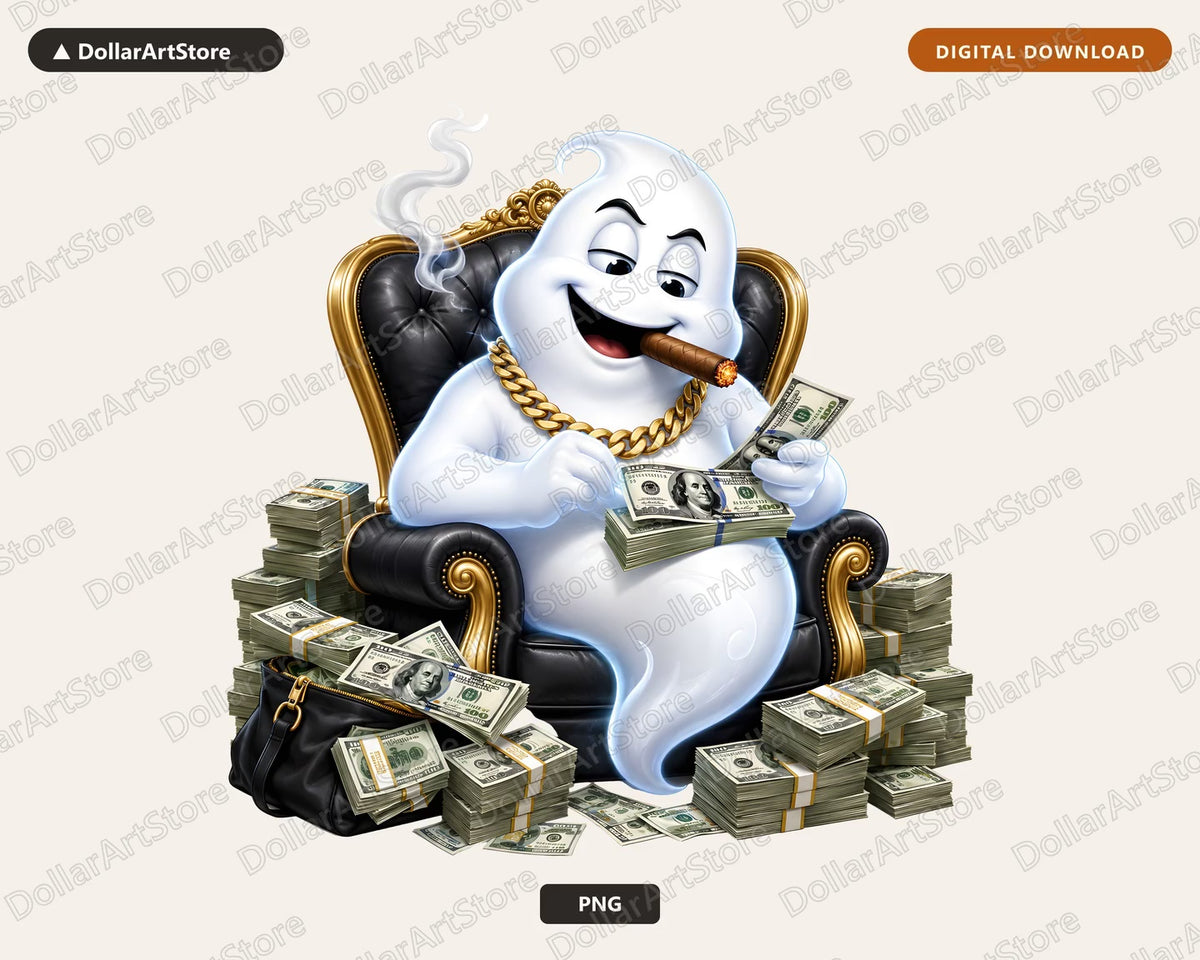 Cute Ghost PNG Sublimation Design, Funny Money Ghost Shirt Design Digital Download