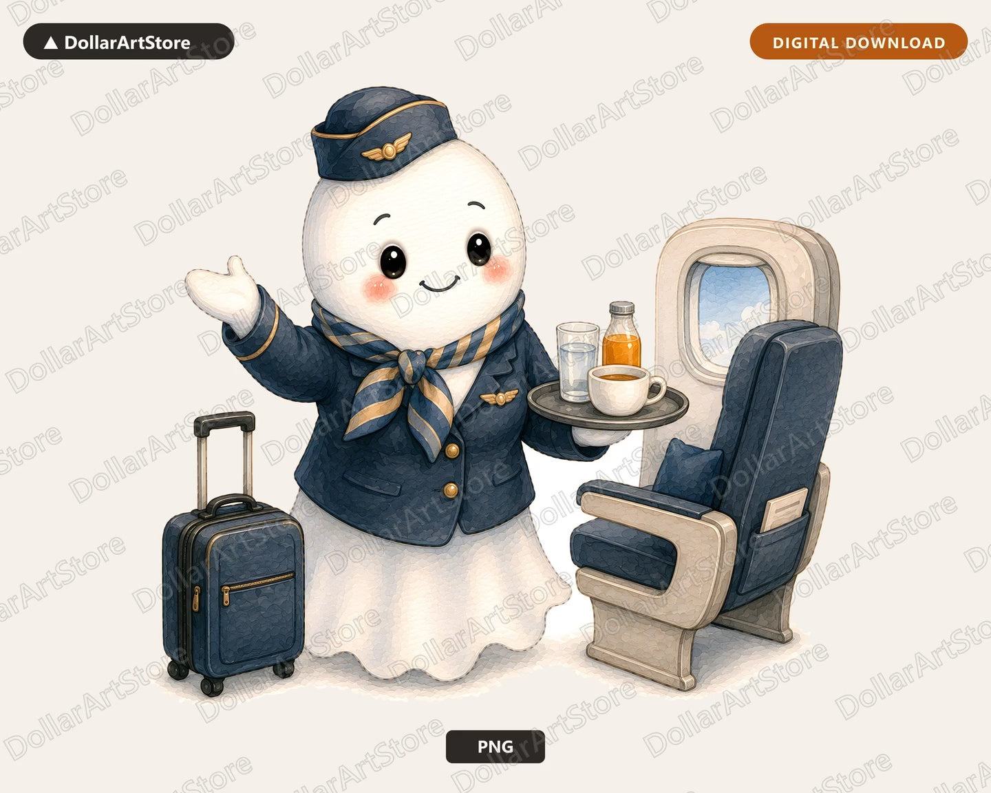 Flight Attendant Ghost PNG, Sublimation Design, Cute Character Digital Download