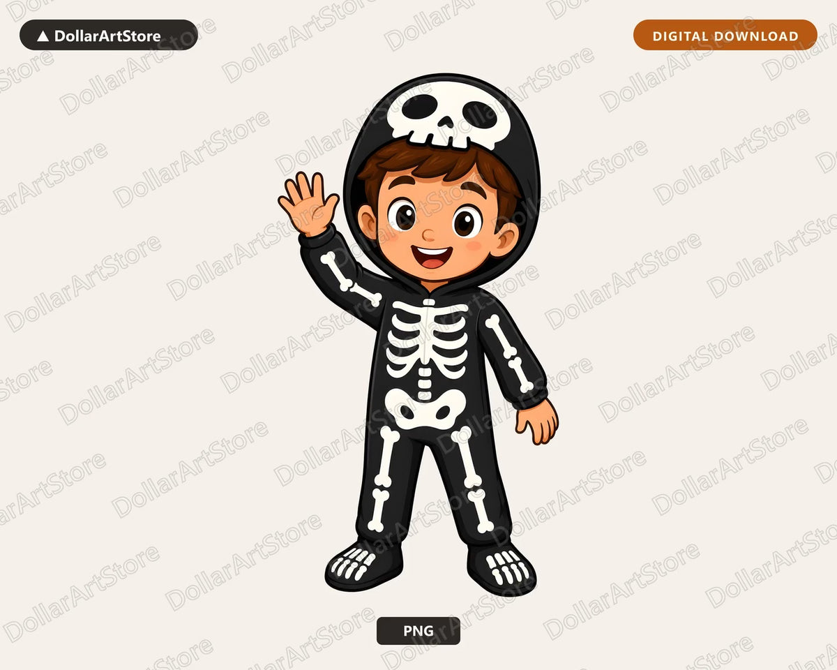 Cute Skeleton Costume Kid PNG, Halloween Sublimation Design, Shirt & Tumbler Digital Download