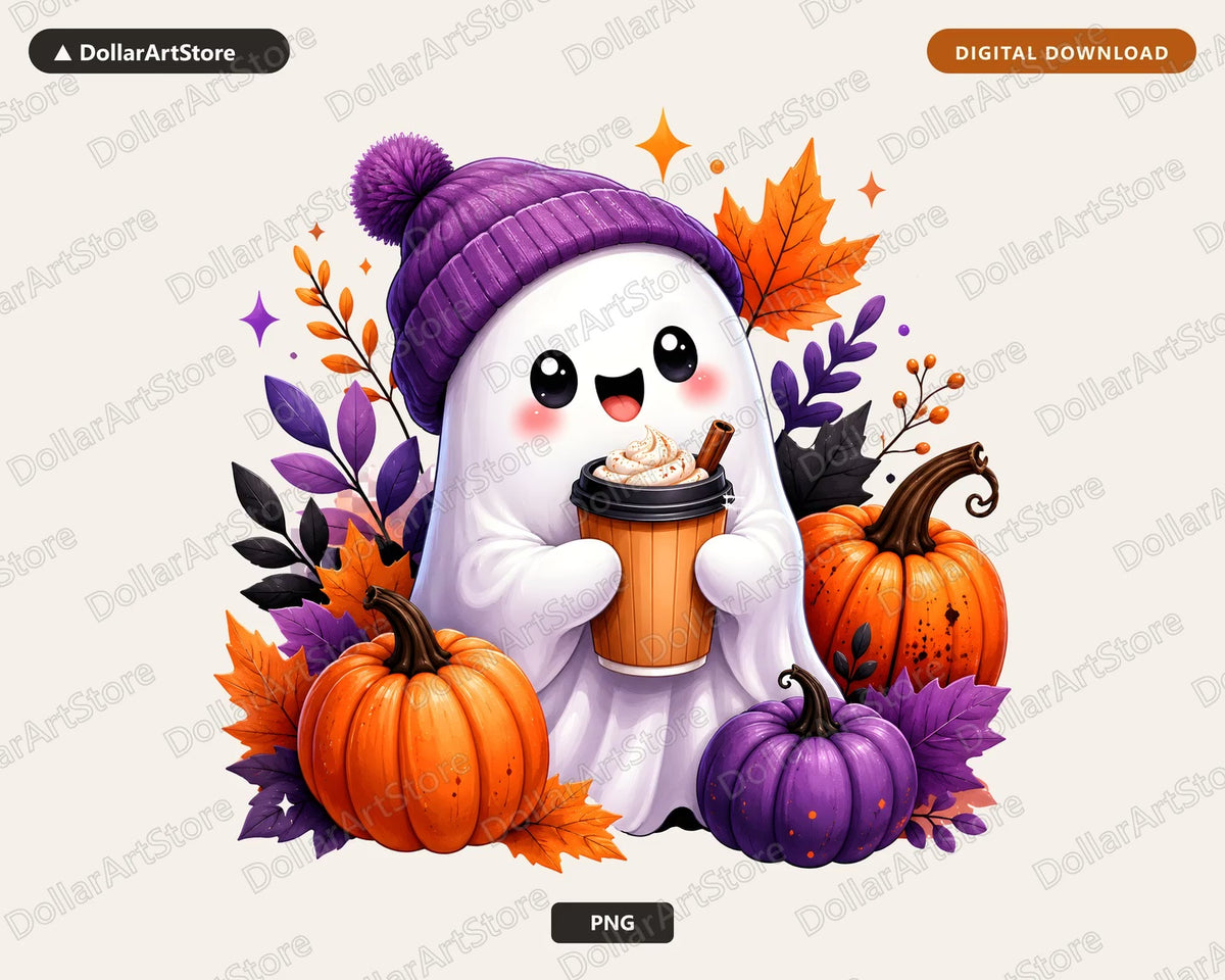 Cute Halloween Ghost PNG, Fall Pumpkin Design, Sublimation Shirt Download