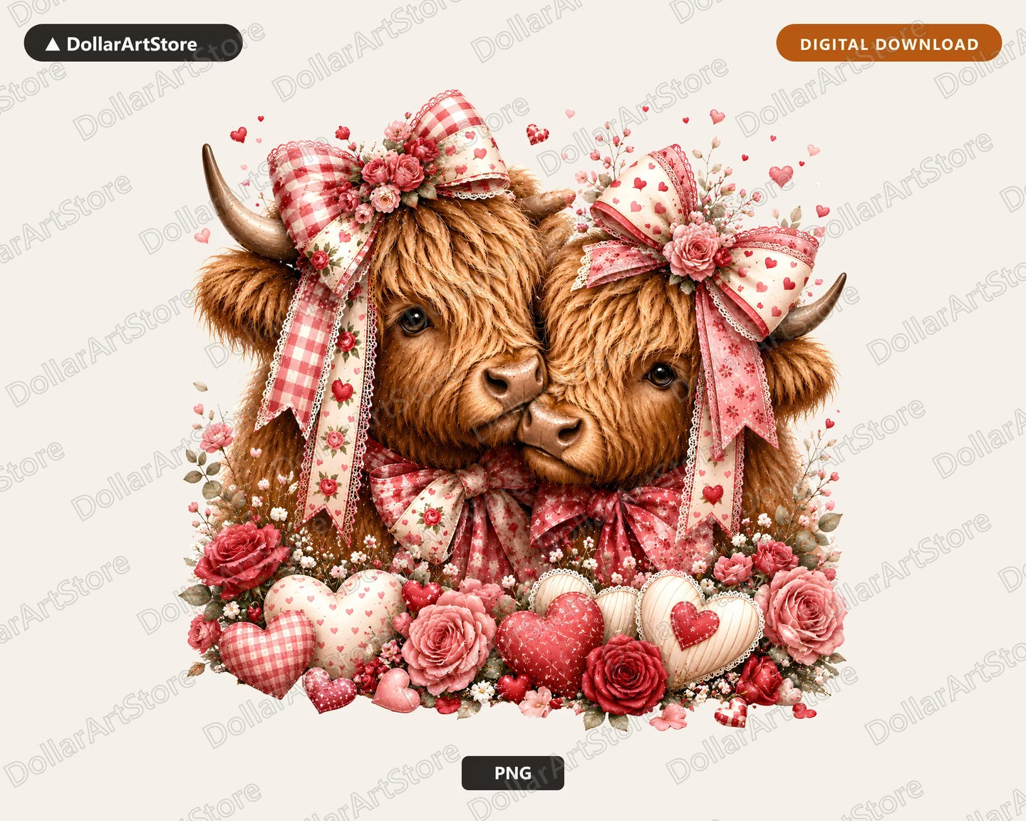 Highland Cattle Valentine PNG, Sublimation Design, Shirt Design Digital Download