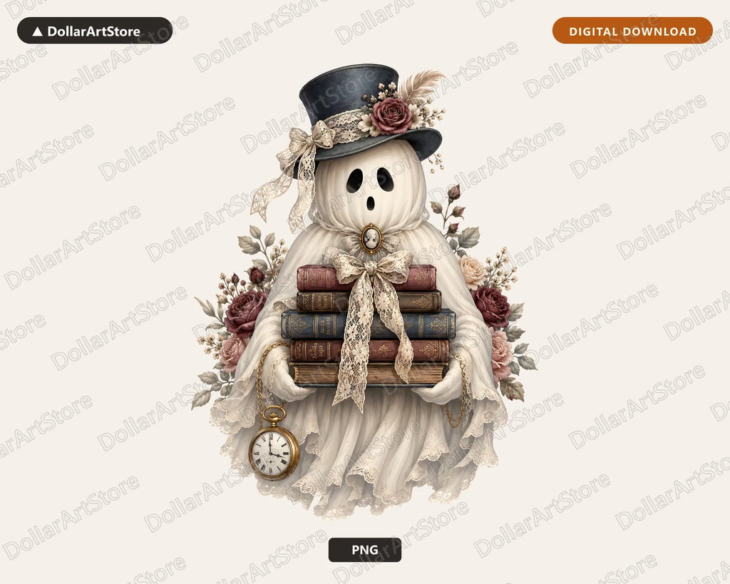 Bookish Ghost PNG, Vintage Gothic Design, Sublimation Shirt & Tumbler PNG