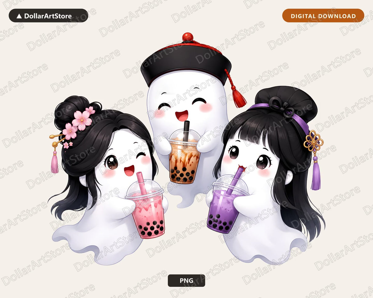 Cute Halloween Ghost PNG, Boba Tea Design, Sublimation Shirt Download